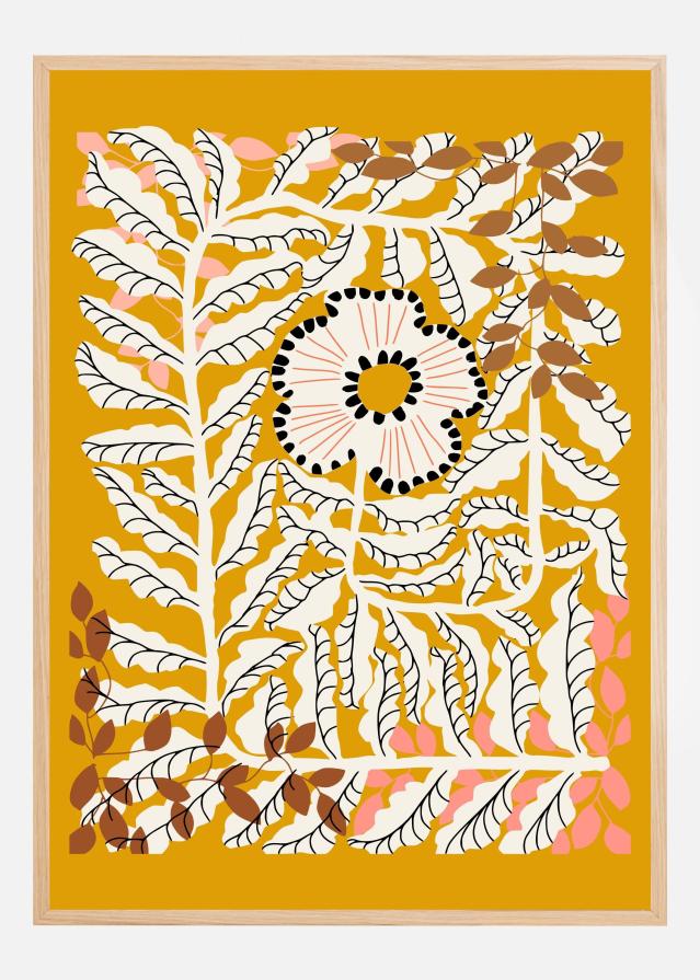 Fern leaves and flower mustard Poster