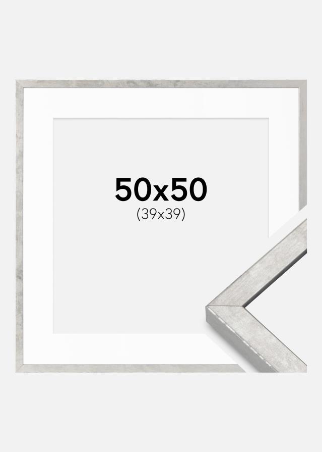 Ramă Ares Argint 50x50 cm - Paspartuuri Alb 40x40 cm