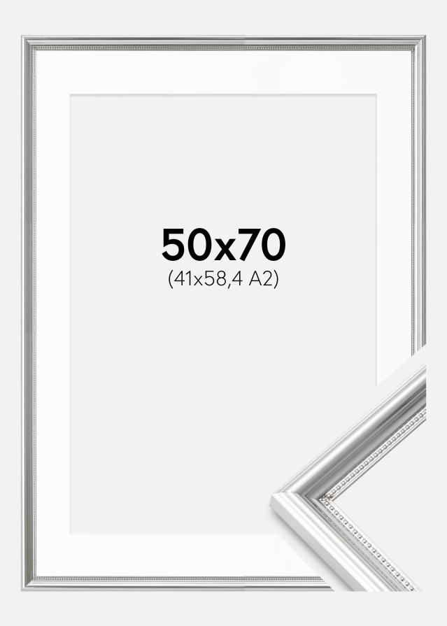 Ramă Gala Argintiu 50x70 cm - Paspartu Alb 42x59,4 cm (A2)