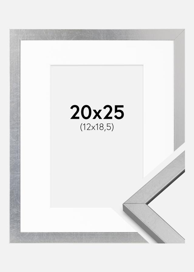 Ramă Minerva Argint 20x25 cm - Paspartuuri Alb 13x19,5 cm