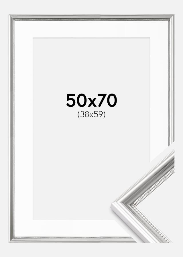 Ramă Gala Argint 50x70 cm - Paspartuuri Alb 39x60 cm