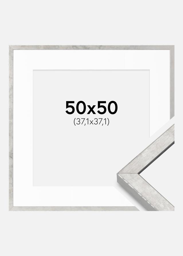 Ramă Ares Argint 50x50 cm - Paspartuuri Alb 15x15 inches
