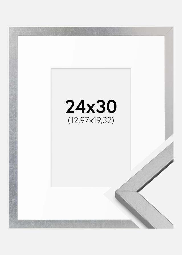 Ramă Minerva Argint 24x30 cm - Paspartuuri Alb 5,5x8 inches