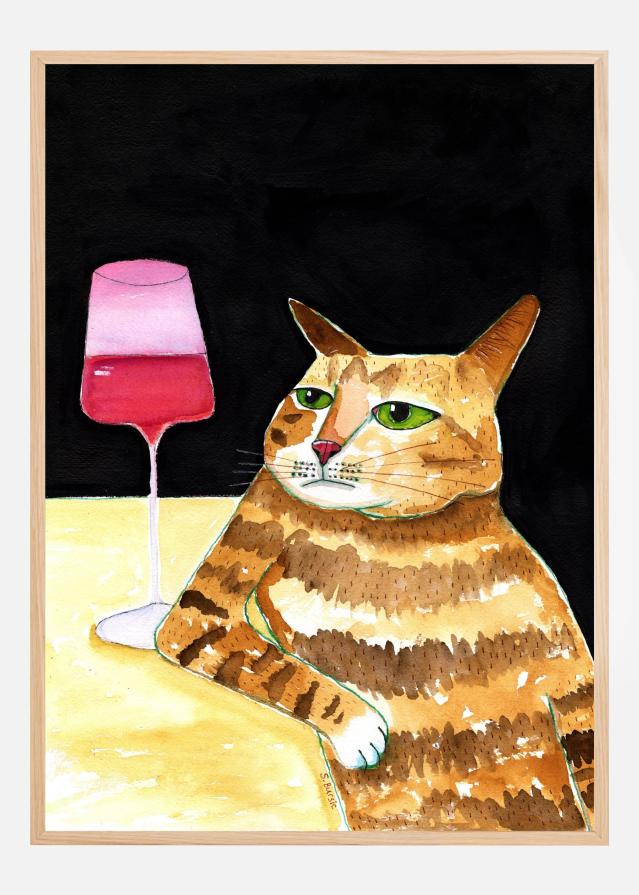 Cat Friday Night Drinks Wine Funny Cat Humour Poster