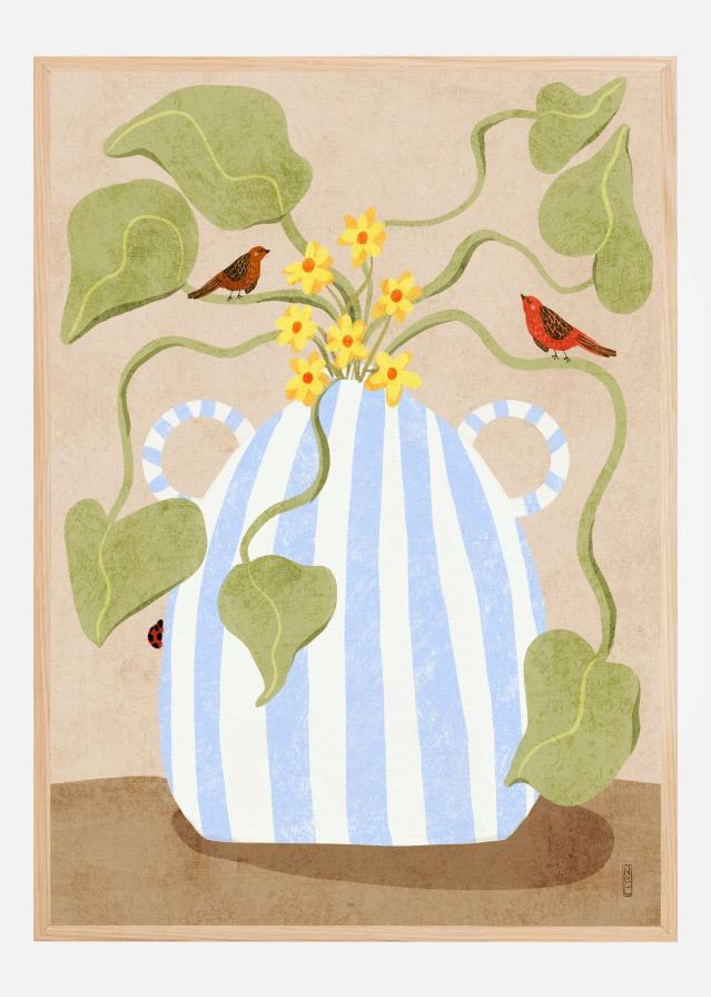 Leaves In a Pot With Birds Poster