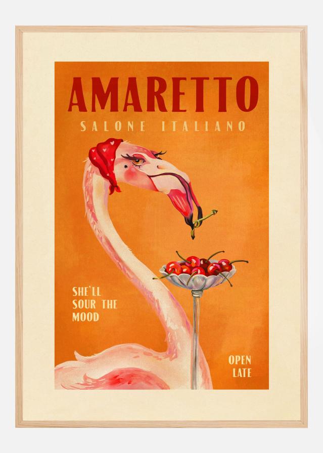 Amaretto Flamingo Art Deco Italian Cafe Travel Art Poster