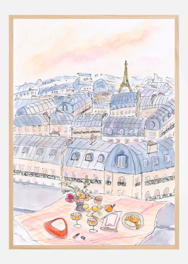 Parisian Rooftop Picnic With Eiffel Tower Views Poster