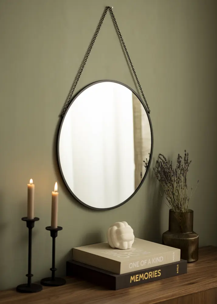 Rotund Oglindă Modern Negru 50 cm Ø
