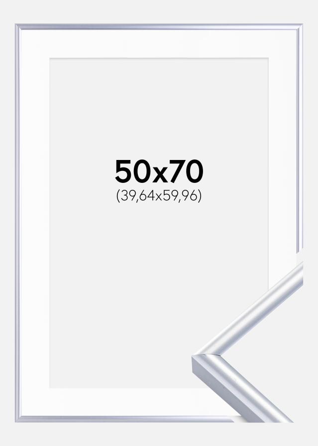 Ramă Victoria Argintiu 50x70 cm - Paspartu Alb 16x24 inches