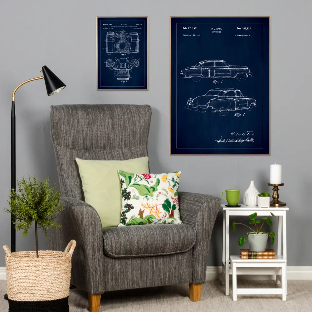 Schiță - Cadillac în - Albastru Poster