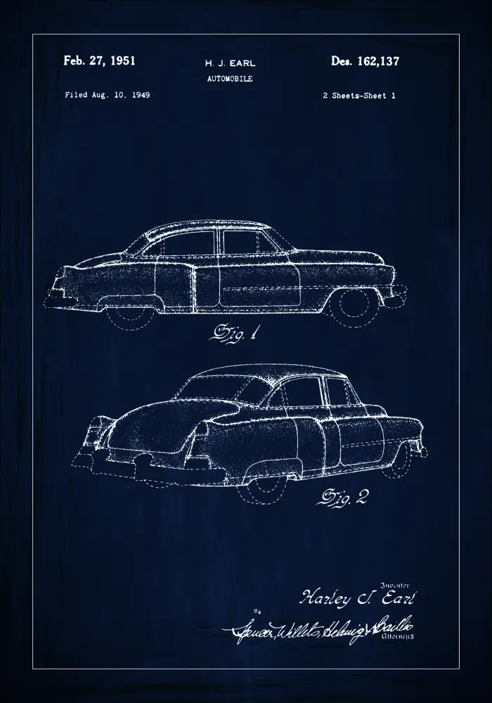 Schiță - Cadillac în - Albastru Poster
