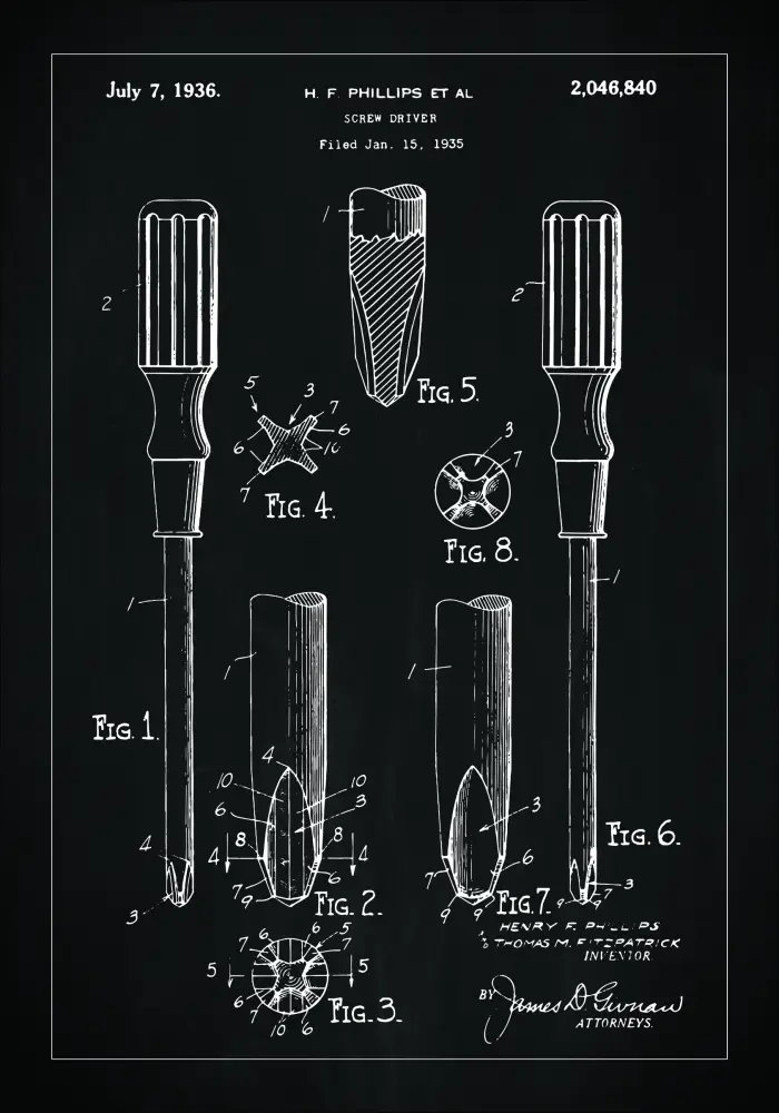 Schiță - Șurubelniță - Negru Poster