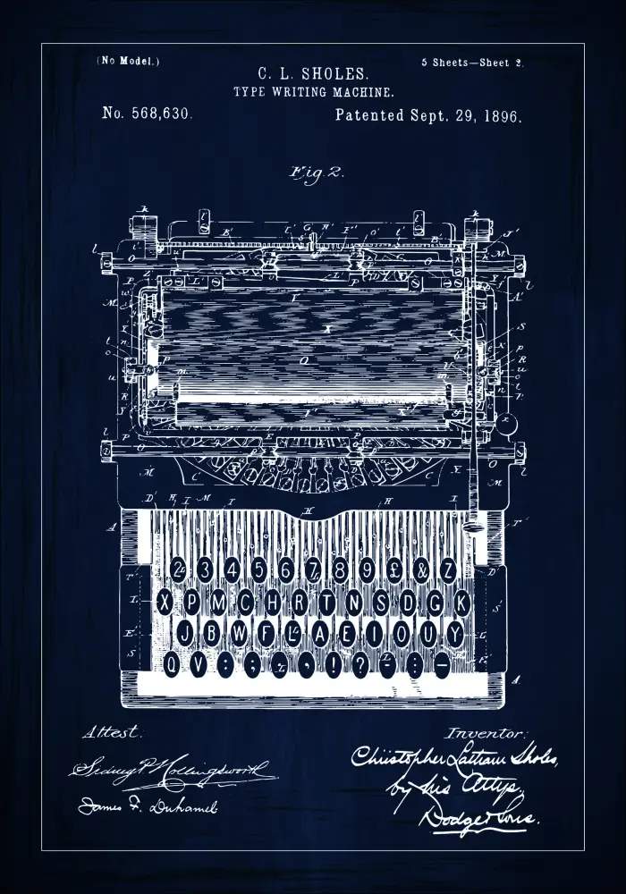 Schiță - Mașină de scris - Albastru Poster