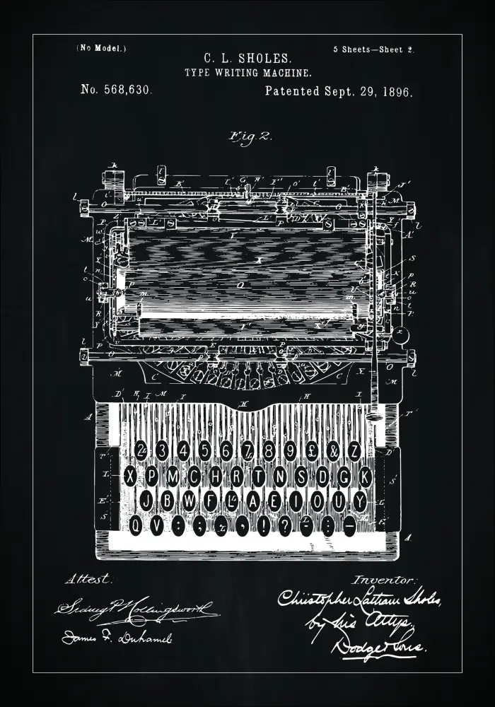 Schiță - Mașină de scris - Negru Poster