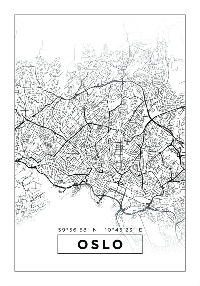 Hartă - Oslo - Alb Poster