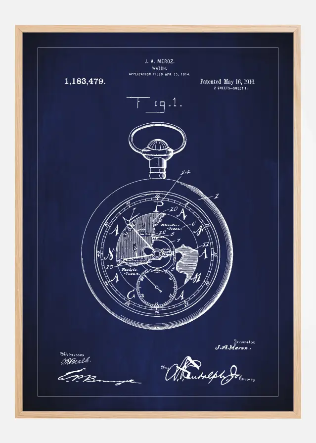 Schiță - Ceas de buzunar - Albastru Poster