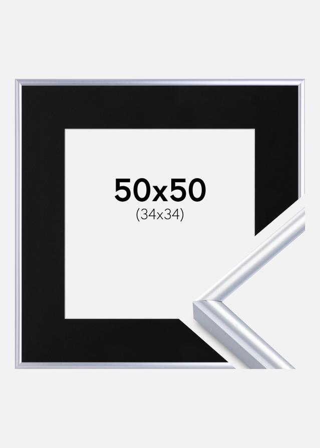 Ramă Victoria Argintiu 50x50 cm - Paspartu Negru 35x35 cm
