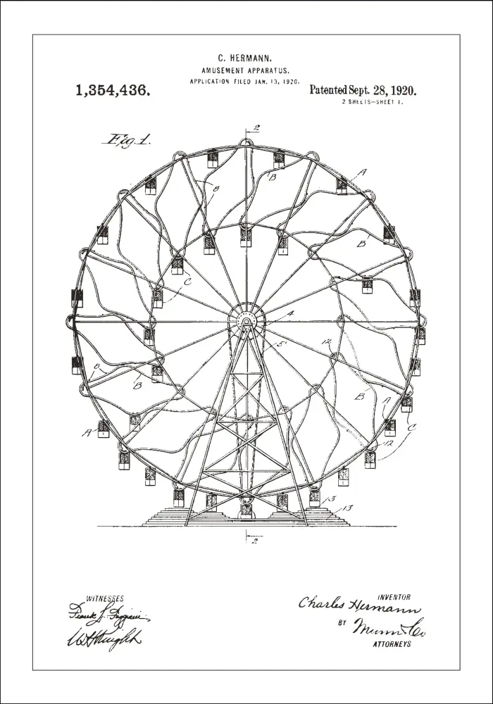 Schiță - Roată Ferris - Alb Poster