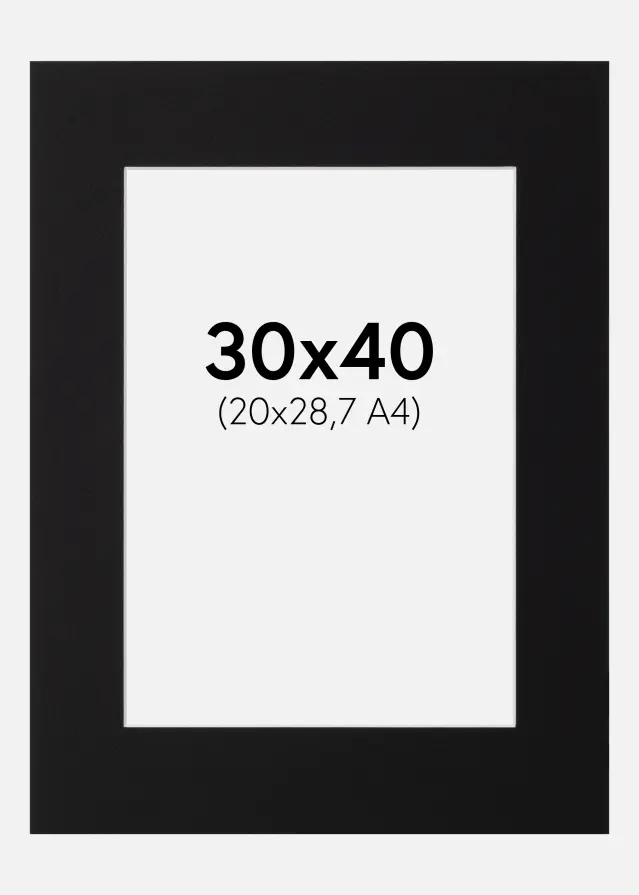 Paspartu Negru Standard Margine albă 30x40 cm (20x28,7 - A4)