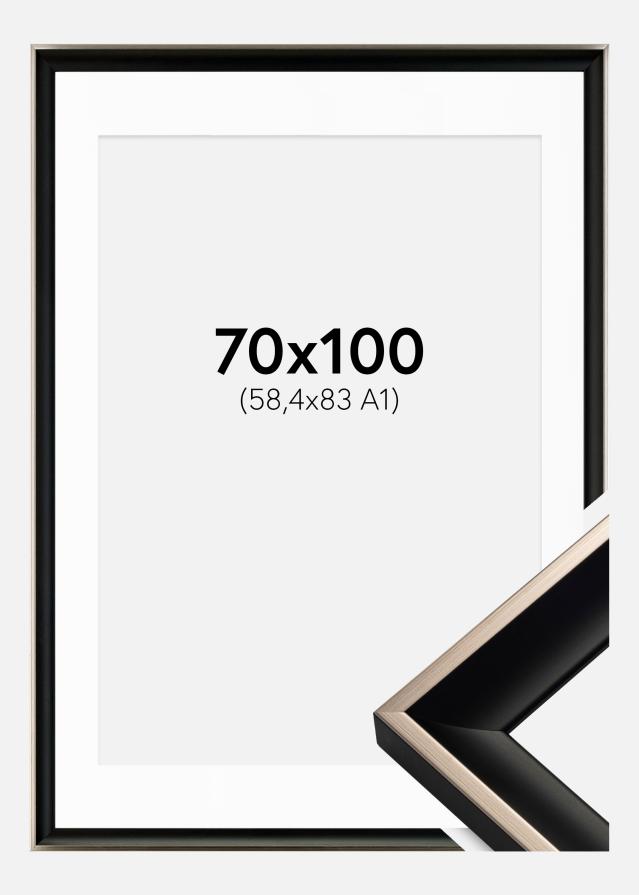 Ramă Öjaren Negru-Argintiu 70x100 cm - Paspartu Alb 59,4x84 cm (A1)