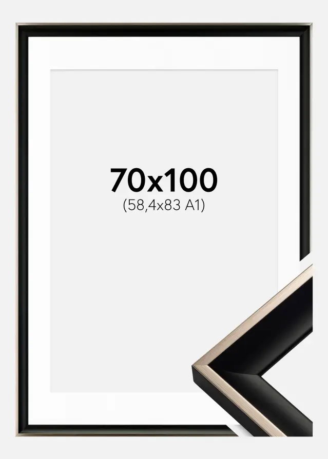 Ramă Öjaren Negru-Argintiu 70x100 cm - Paspartu Alb 59,4x84 cm (A1)