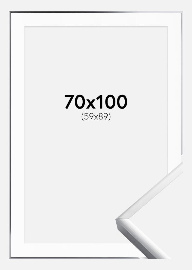 Ramă Poster Frame Aluminum Argintiu 70x100 cm - Paspartu Alb 60x90 cm