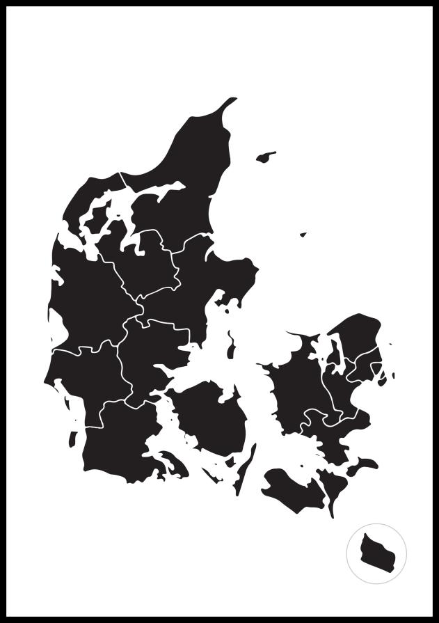 Hartă - Danmark - Negru Poster