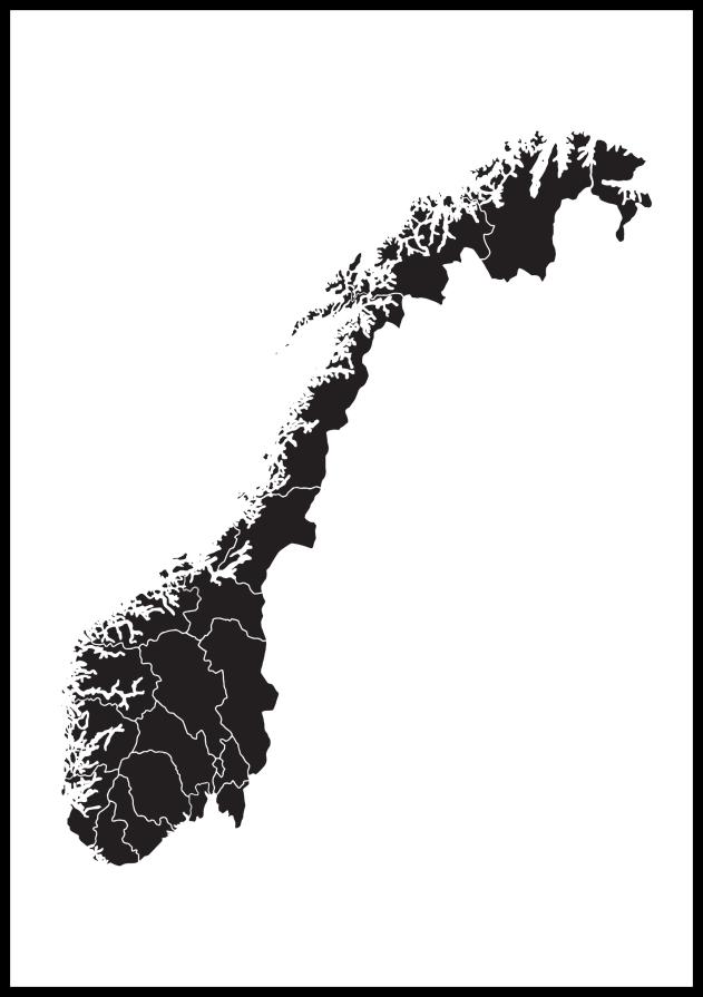 Hartă - Norge - Negru Poster