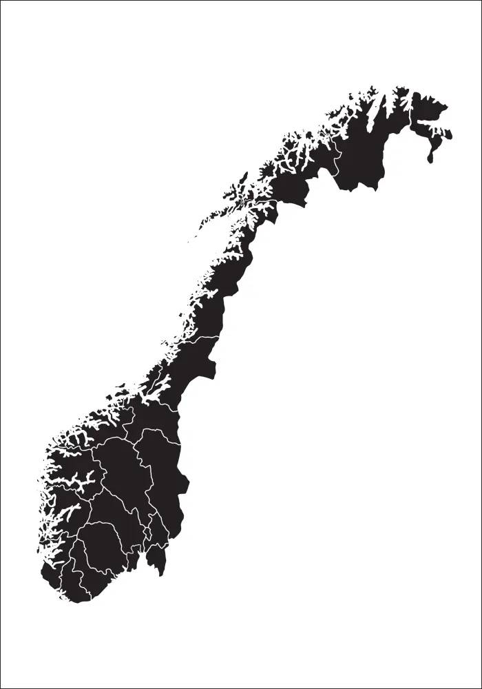 Hartă - Norge - Negru Poster