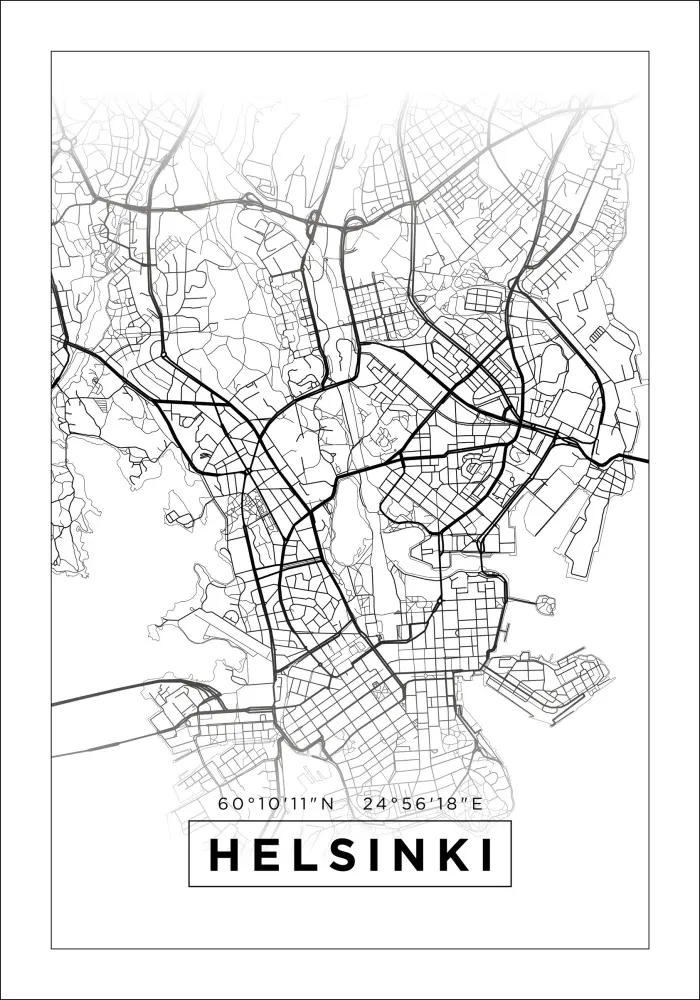 Hartă - Helsinki - Alb Poster