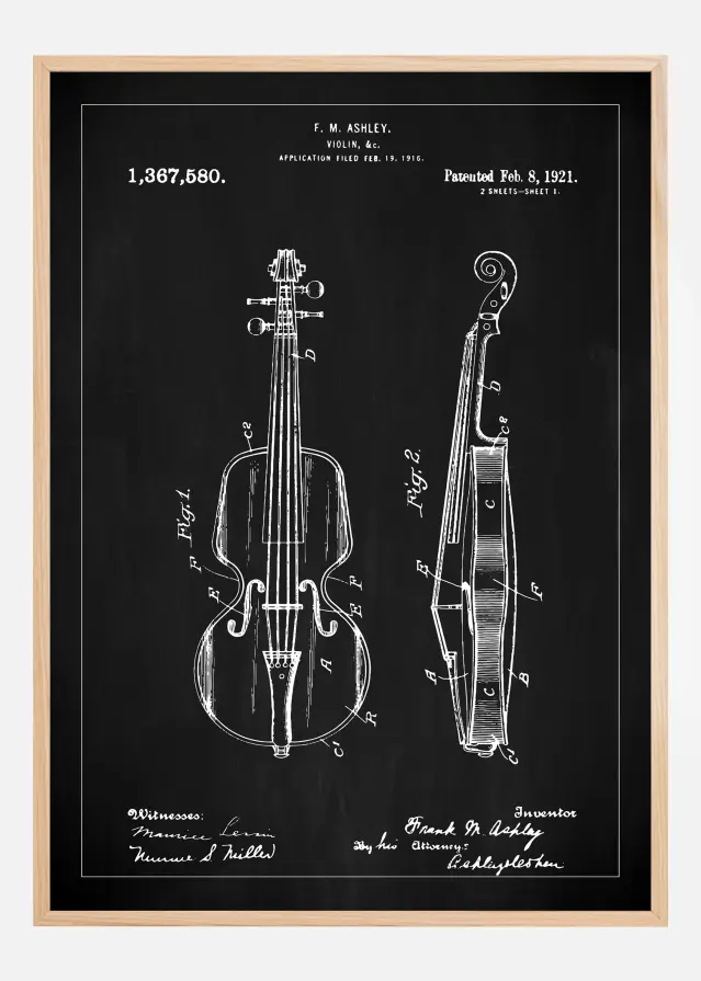 Schiță - Vioară - Negru Poster