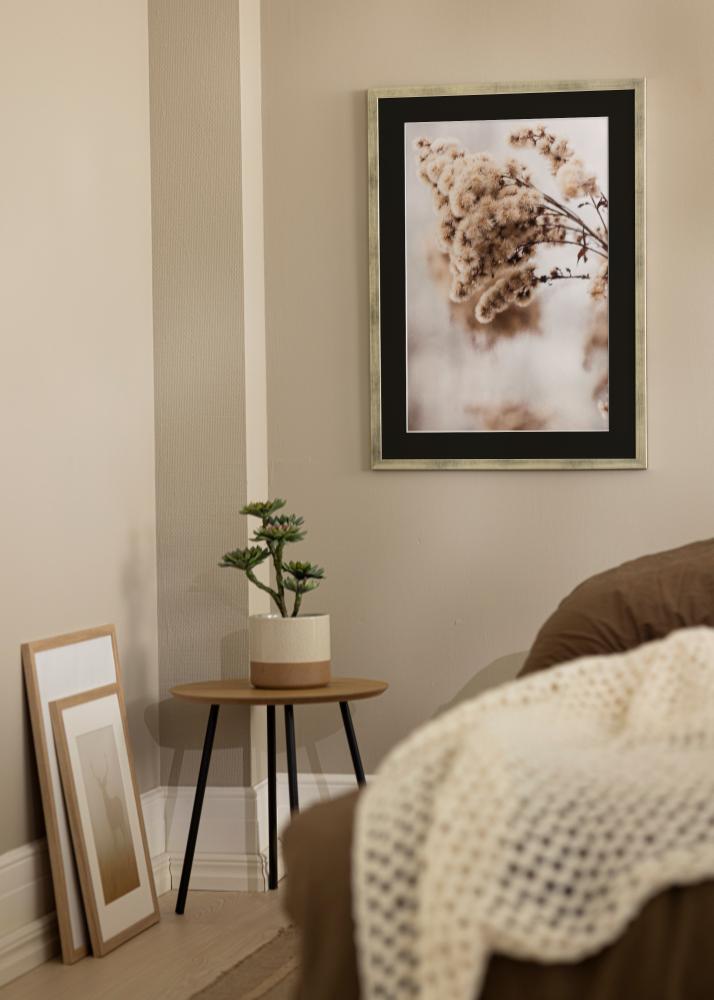 Ramă Stilată Argintiu 18x24 cm - Paspartu Negru 13x18 cm