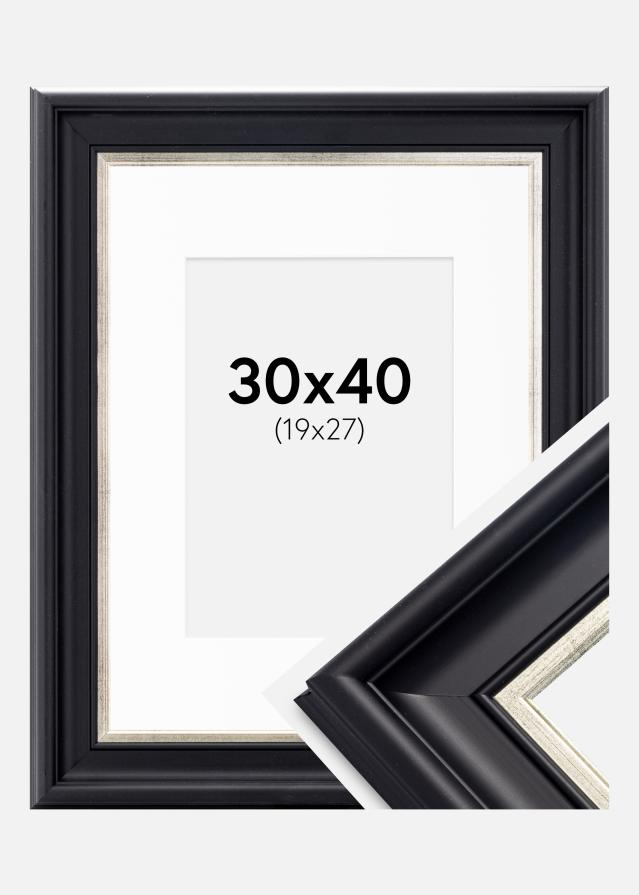 Ramă Dalarna Negru-Argintiu 30x40 cm - Paspartu Alb 20x28 cm