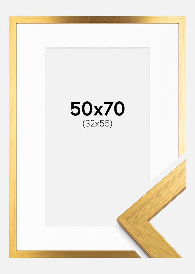 Ramă Gold Wood 50x70 cm - Paspartu Alb 33x56 cm