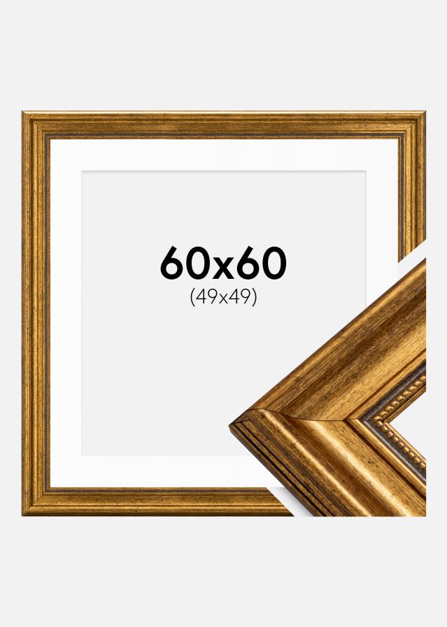 Ramă Rococo Auriu 60x60 cm - Paspartu Alb 50x50 cm