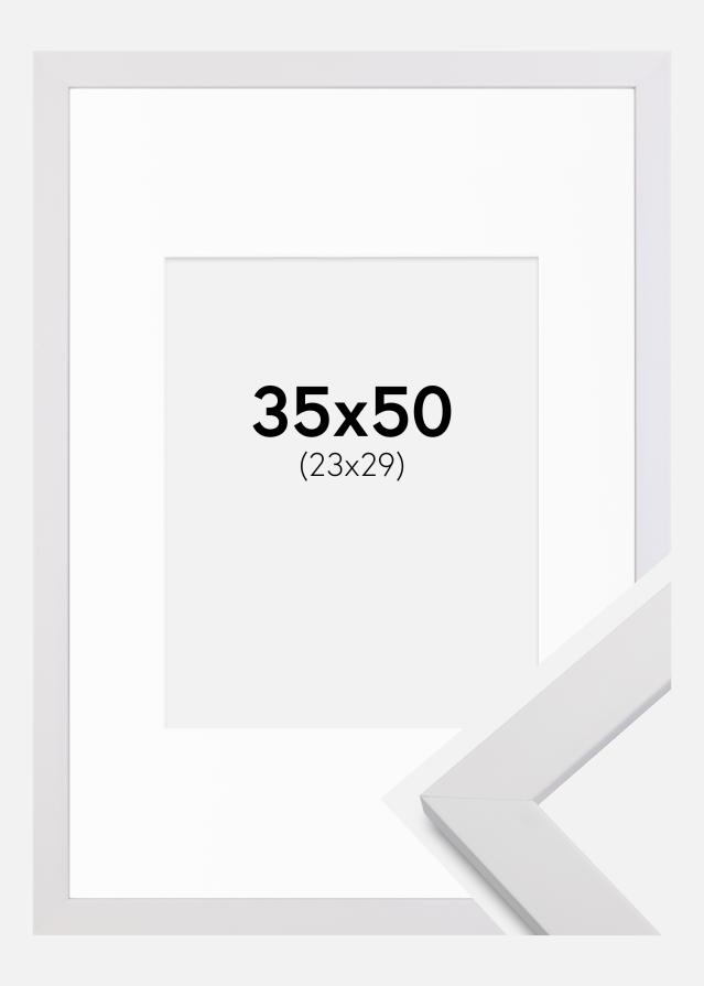 Ramă White Wood 35x50 cm - Paspartu Alb 24x30 cm