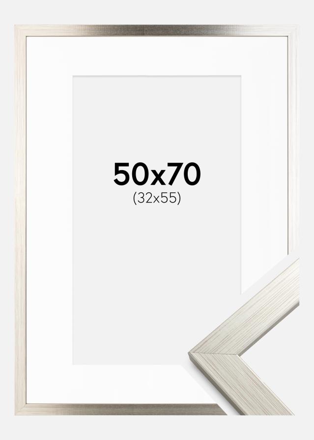 Ramă Argintiu Wood 50x70 cm - Paspartu Alb 33x56 cm