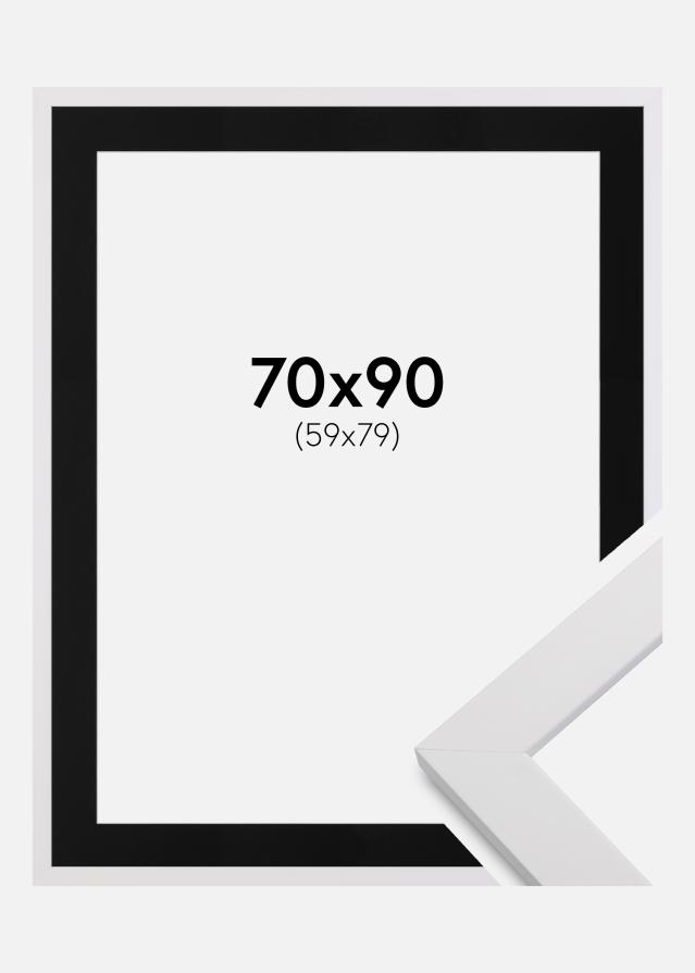 Ramă White Wood 70x90 cm - Paspartu Negru 60x80 cm