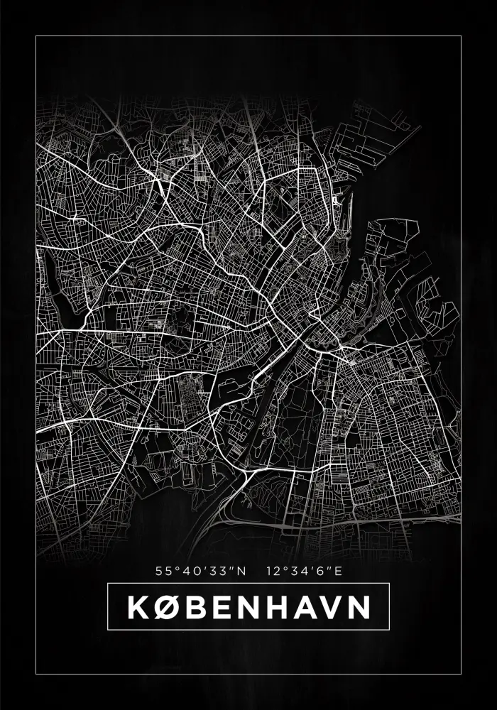 Hartă - København - Negru Poster