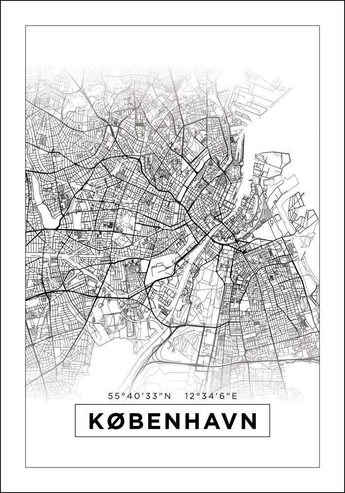 Hartă - København - Alb Poster