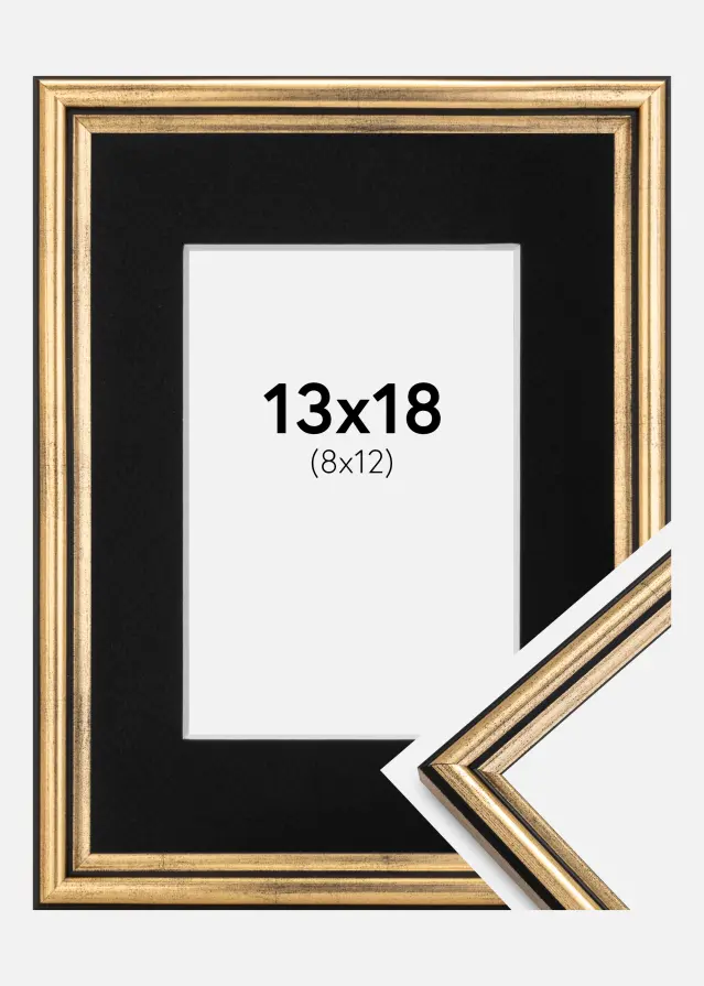 Ramă Horndal Auriu 13x18 cm - Paspartu Negru 9x13 cm