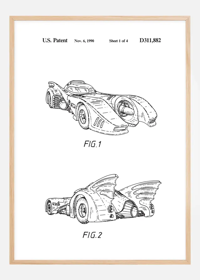 Schiță - Batman - Batmobile 1990 în Poster