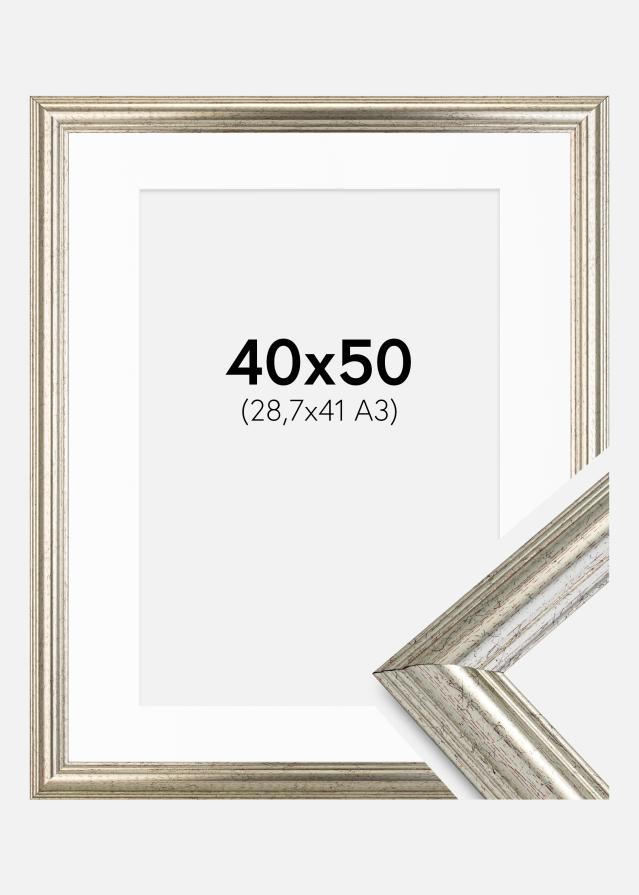 Ramă Västkusten Argintiu 40x50 cm - Paspartu Alb 29,7x42 cm (A3)