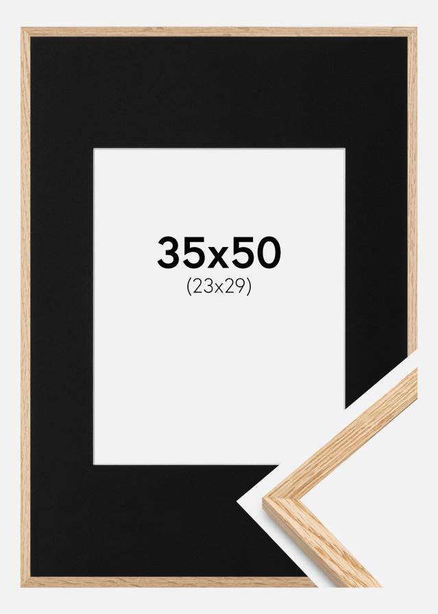 Ramă Stejar subțire 35x50 cm - Paspartu Negru 24x30 cm