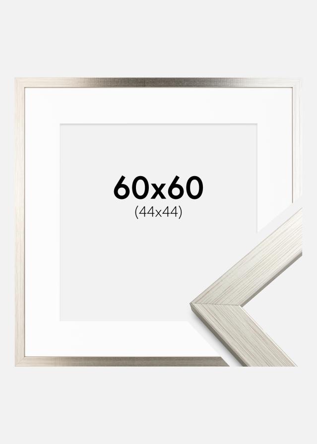 Ramă Argintiu Wood 60x60 cm - Paspartu Alb 45x45 cm