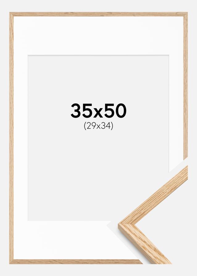 Ramă Stejar subțire 35x50 cm - Paspartu Alb 30x35 cm
