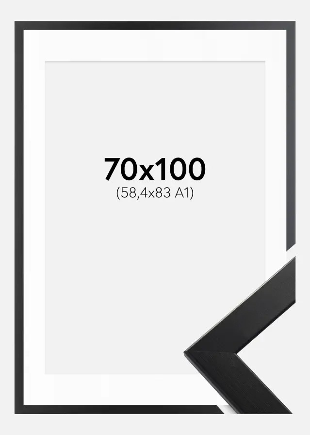 Ramă Trendline Negru 70x100 cm - Paspartu Alb 59,4x84 cm (A1)