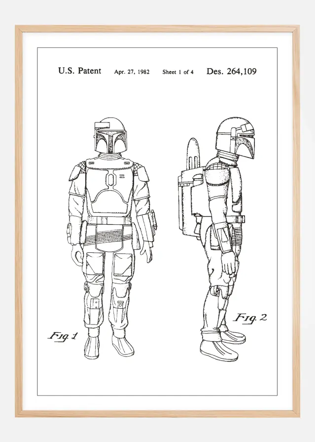 Schiță - Star Wars - Boba Fett - Alb Poster