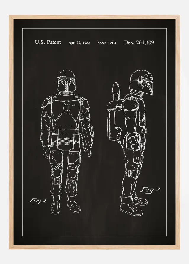 Schiță - Star Wars - Boba Fett - Negru Poster