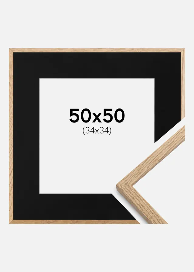 Ramă Oslo Stejar 50x50 cm - Paspartu Negru 35x35 cm